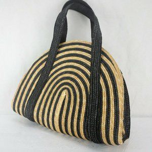 Kate Spade Rare Half Striped Tote Straw Handbag